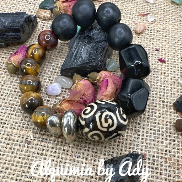 Chunky silver tiger's eye beaded bracelet maximalism - Picture 1 of 1